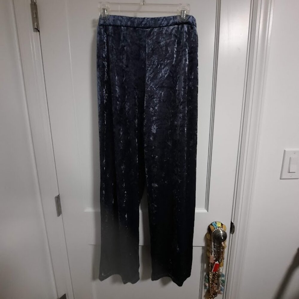 IJAK It's Just a Kiss Blue Crushed Velvet Stretch Pants Sz L